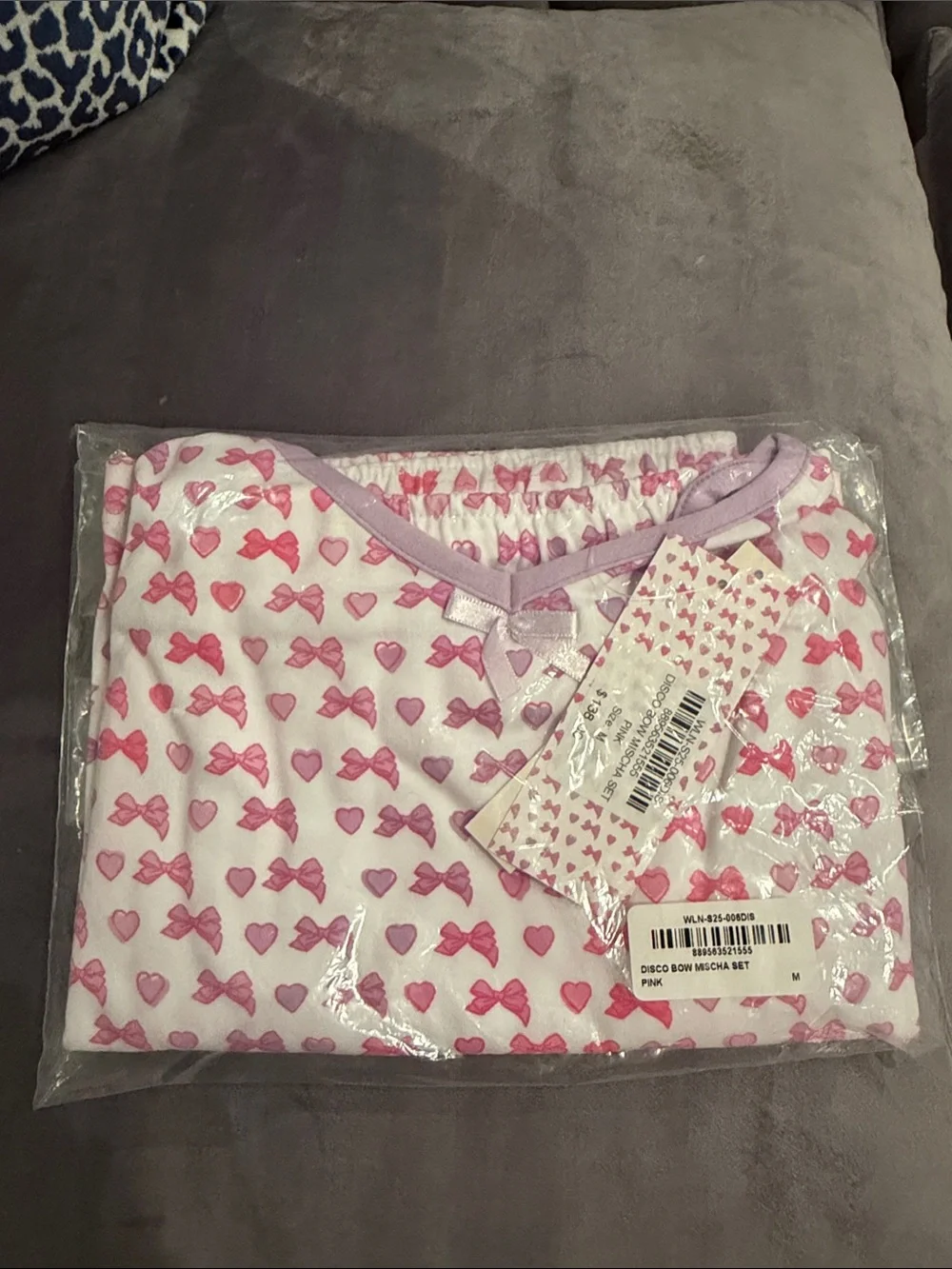 NWT Roller Rabbit Pink and Purple Bow & Heart Pajama Set - Mischa set sz M